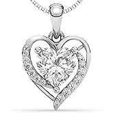 Auravibes Moissanite Heart Necklace for Women, 2-Carat Real Sterling Silver Pendant with “I Love You” Engraving, Valentine’s Day, Anniversary, Birthday or Christmas Gift for Wife, Girlfriend, Mom