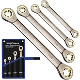 DISEN Upgraded 4-Piece E-Torx Double Box Ratcheting Wrench Set | 72-Tooth Black Nickel Plated, Dual Head E6E8/E10E12/E14E18/E20E24 with Storage Pouch