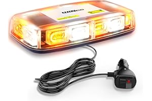 WINECO AMBER WHITE 72LED Roof Top Strobe Lights, High Visibility Emergency Safety Warning LED Mini Strobe Light bar with Magnetic for 12-24V Snow Plow, Trucks, Construction Vehicles