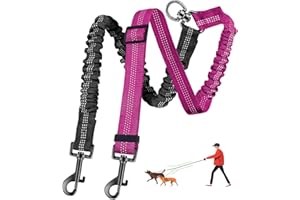 LEOSASA Double Dog Leash - 360°Swivel Tangle Free Splitter Attachment, 2 Dogs Multi-Functional Leashes, Dual Rope for Outdoor Walk Train Small Medium Large Two Pet, Fuchsia