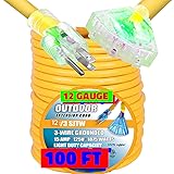 Pizety 100 ft Extension Cord 12/3 SJTW – Heavy