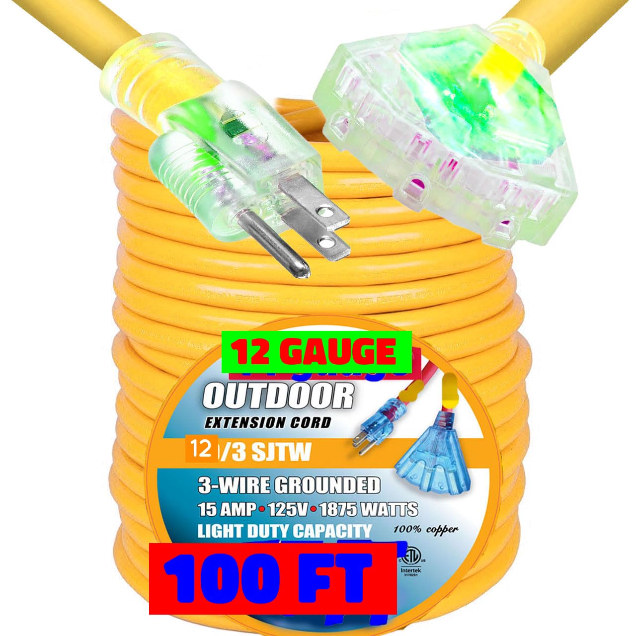 Pizety 100 ft Extension Cord 12/3 SJTW – Heavy