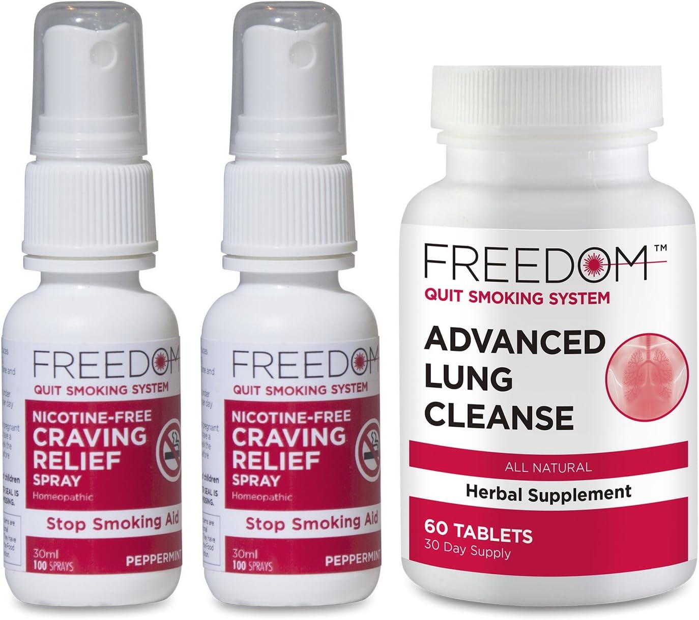 Freedom Quit Smoking Craving Relief Spray -2 Pack + Bundle with Advanced Lung Cleanse Supplement