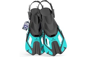Emsina Snorkel Fins Adjustable Buckles Open Heel Swim Flippers Travel Size Short Swim Fins for Snorkeling Diving Swimming Adult Men Womens & Kids