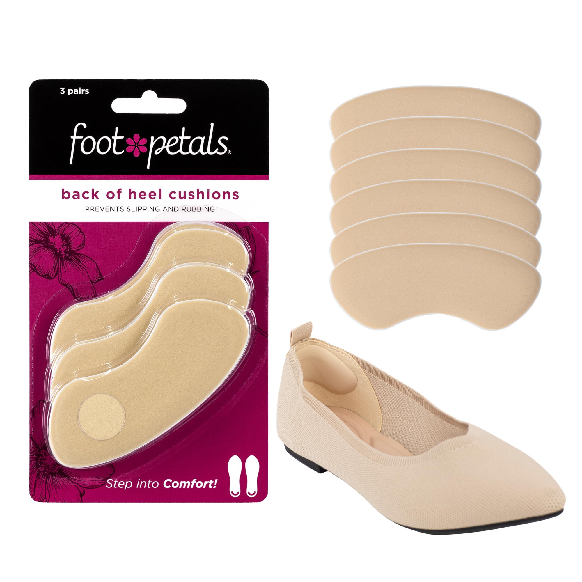 Foot Petals Heavenly Heelz Back of Heel Cushions - 3 Pairs, Buttercup