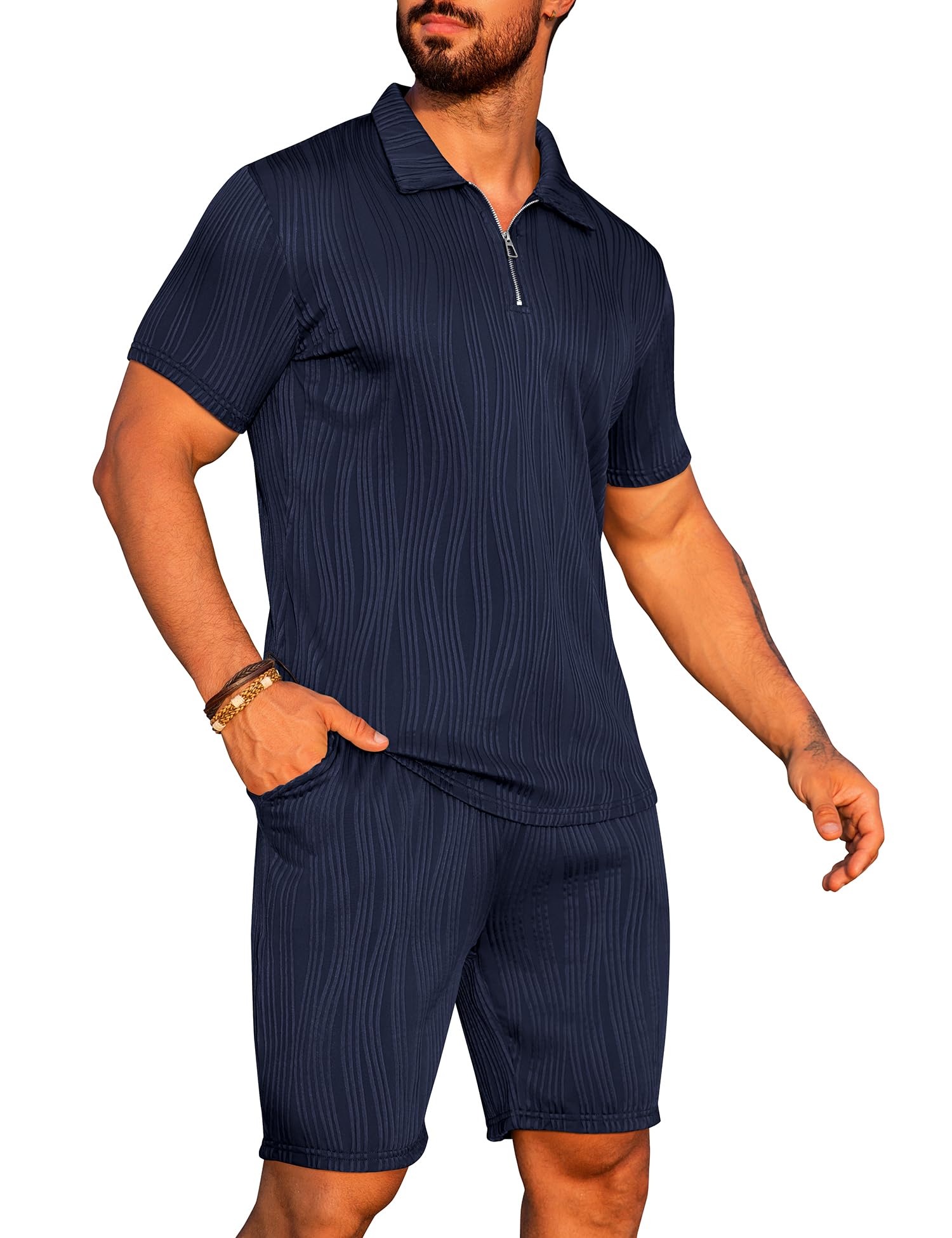 URRU Mens Polo Shirt And Shorts Set Summer Outfits UK | Ubuy