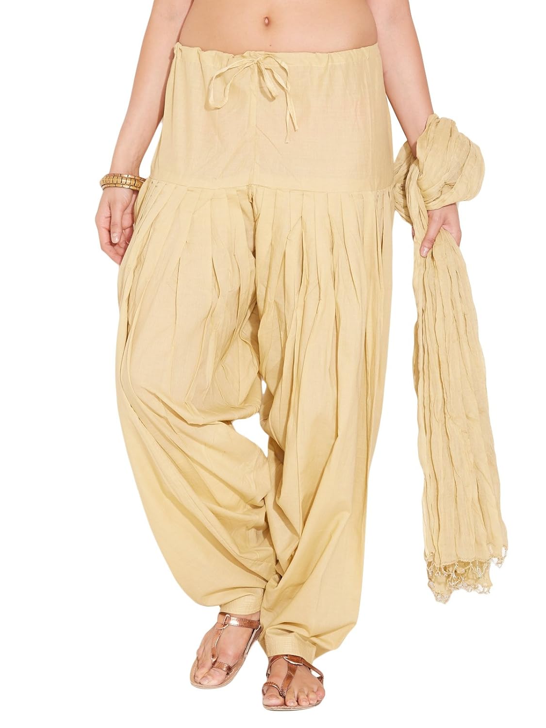 stylenmart ladies beige cotton regular fit with dupatta dupatta patiala set