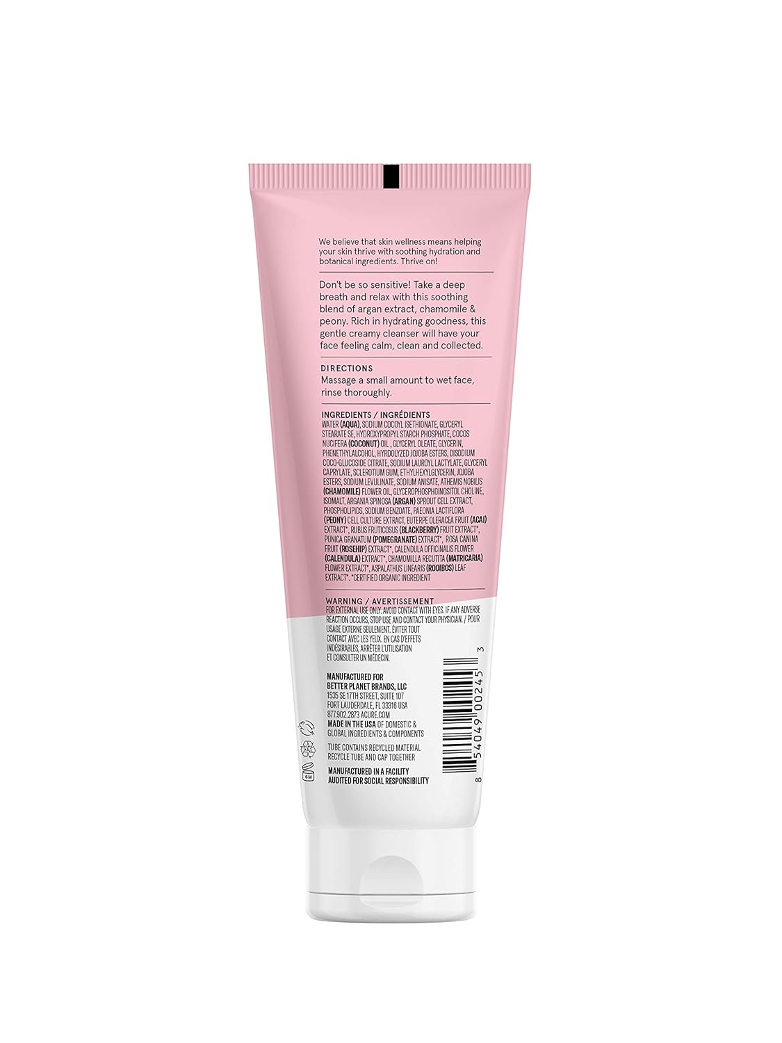 ACURE Seriously Soothing Cleansing Cream | 100% Vegan | For Dry to Sensitive Skin | Peony Extract & Chamomille - Soothes, Hydrates & Cleanses | 4 Fl Oz : Facial Treatment Products : Beauty