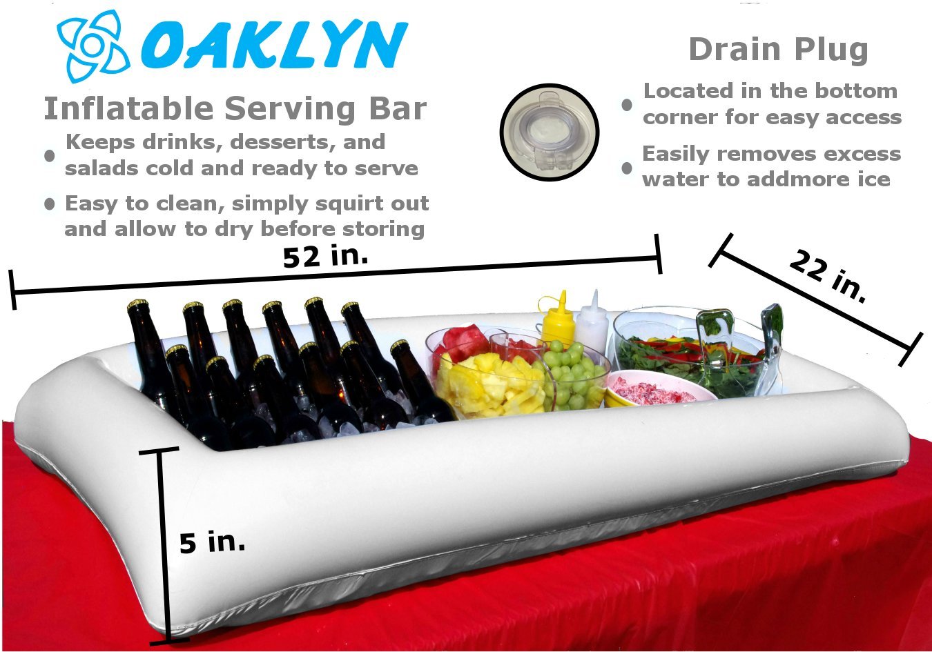 Large White Inflatable Serving Bar Buffet Cooler With Drain Plug