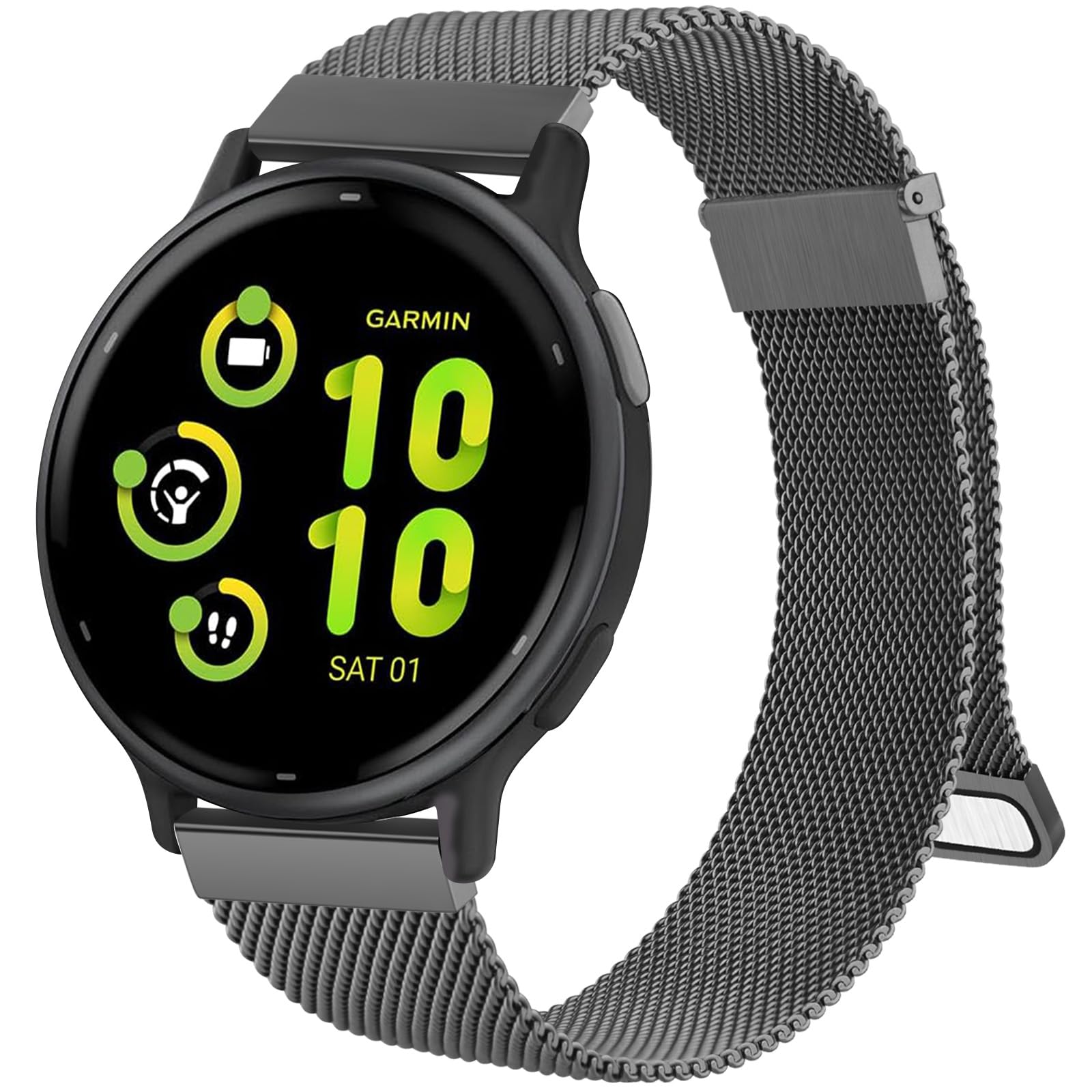 Stainless Steel Replacement Band for Garmin Venu/Venu Sq/Sq 2 Series, 20mm Music Strap with Enhanced Magnet, Spacy Grey