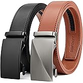 SKiporty Ratchet Belts for Men, Mens Belt Leather 2 Pack, Black Brown Adjustable Belt for Dress Casual, Gifts Box