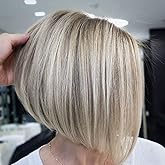 TISHINING Layered Short Blonde Bob Wigs for White Women Chin Length Ash Blonde Side Part Pixie Bob Wig Straight Hair Synthetic Natural Looking Daily Party Wig Inverted Bob Wig