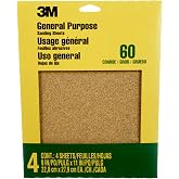 3M Sandpaper, 60 Grit, 4 Sheets, 9 x 11 in, Coarse Aluminum Oxide | Sands Paint, Wood &amp; Metal, Great For General Purpose Sanding (9003NA-20)