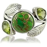 NOVICA Artisan Handmade Peridot Cocktail Ring with Composite Turquoise .925 Sterling Silver Reconstituted Green India Birthstone 'Green Ivy'