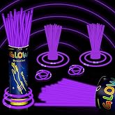 120 Pcs 8" Purple Glow Sticks Bulk, Glow Necklaces and Bracelets Set with Connectors &ndash; Bright Neon Glow in The Dark Party Favors for Birthday Christmas New Year Halloween Wedding Carnival