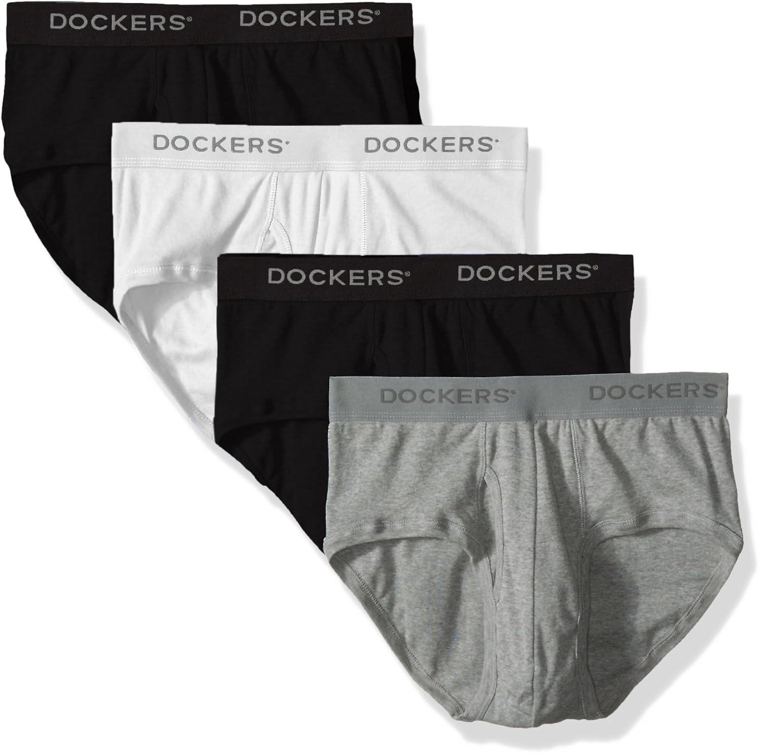 Dockers Men's 4Pack Cotton Classic Fit Brief, White/Black/Grey, Large