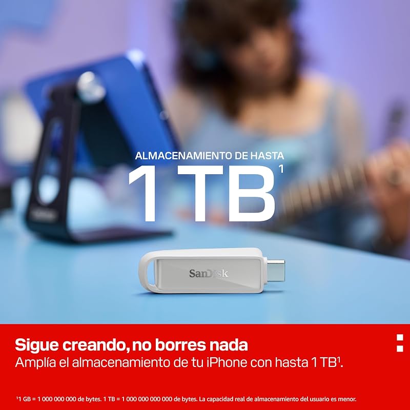 Unidade de telemóvel com USB Tipo-C de 1 TB (para smartphones, tablets e computadores, velocidades de 150 MB/s, fazer backups automáticos, recuperação de dados) - Arctic White
