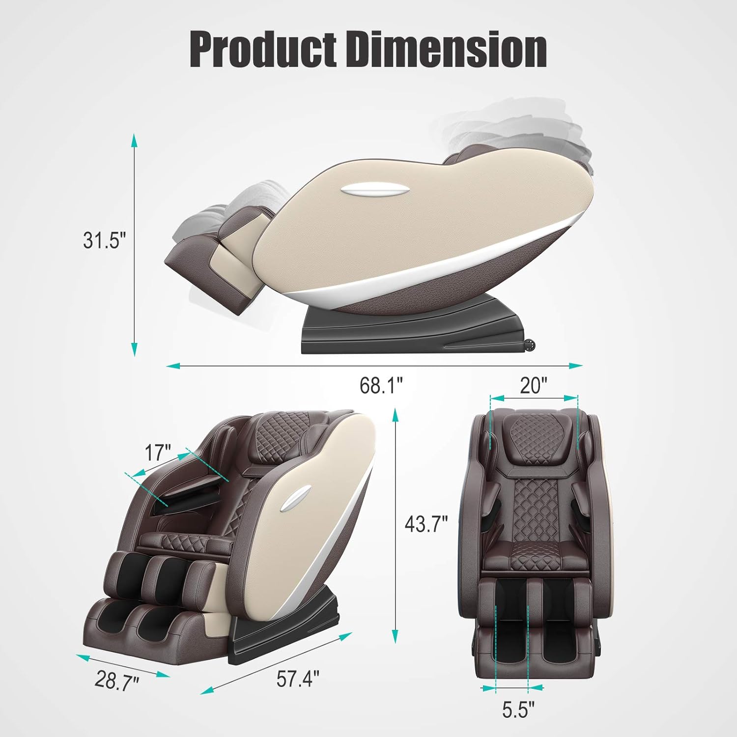 Real Relax Massage Chair, Full Body Zero Gravity Shiatsu Massage Recliner with S-Track, Auto Body Detection, Rocking Chair Mode, Bluetooth Speaker, Heat, SS02(Khaki and Brown): Furniture & Decor