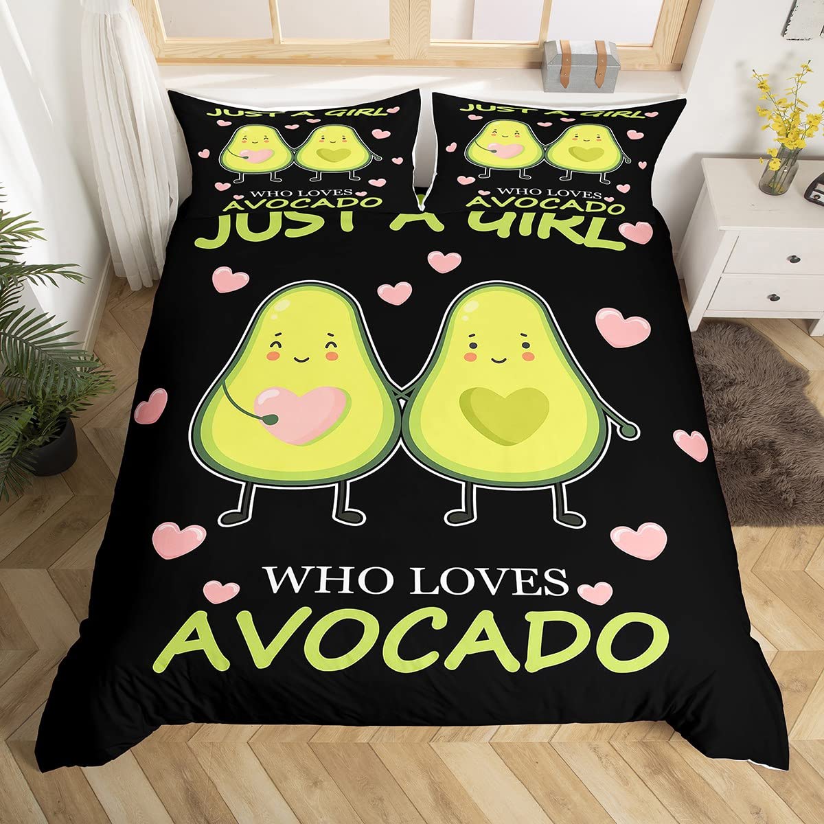 Girls Avocado Bedding Set Kids Cute Cartoon Avocado Duvet Cover for Children Women Bedroom Green Fresh Fruit Comforter Cover Set Avocado Lover Single Size