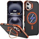 KETGII i Phone 16 Case, Magnetic for iPhone 16 Case, Compatible with MagSafe Wireless Charging, Heavy Duty, Shockproof, Adjustable Kickstand, Slim Matte Anti-Fingerprint Orange.