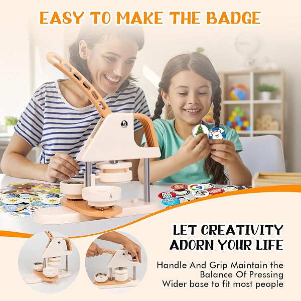 BUTTON MAKER MACHINE,2.25INCH 100PCS PIN BADGE PRESS MACHINE BOTTOM COVERS WITH 100PCS CLEAR FILM & BUTTON PARTS & CIRCLE CUTTER, IDEAL DIY KIT FOR KIDS