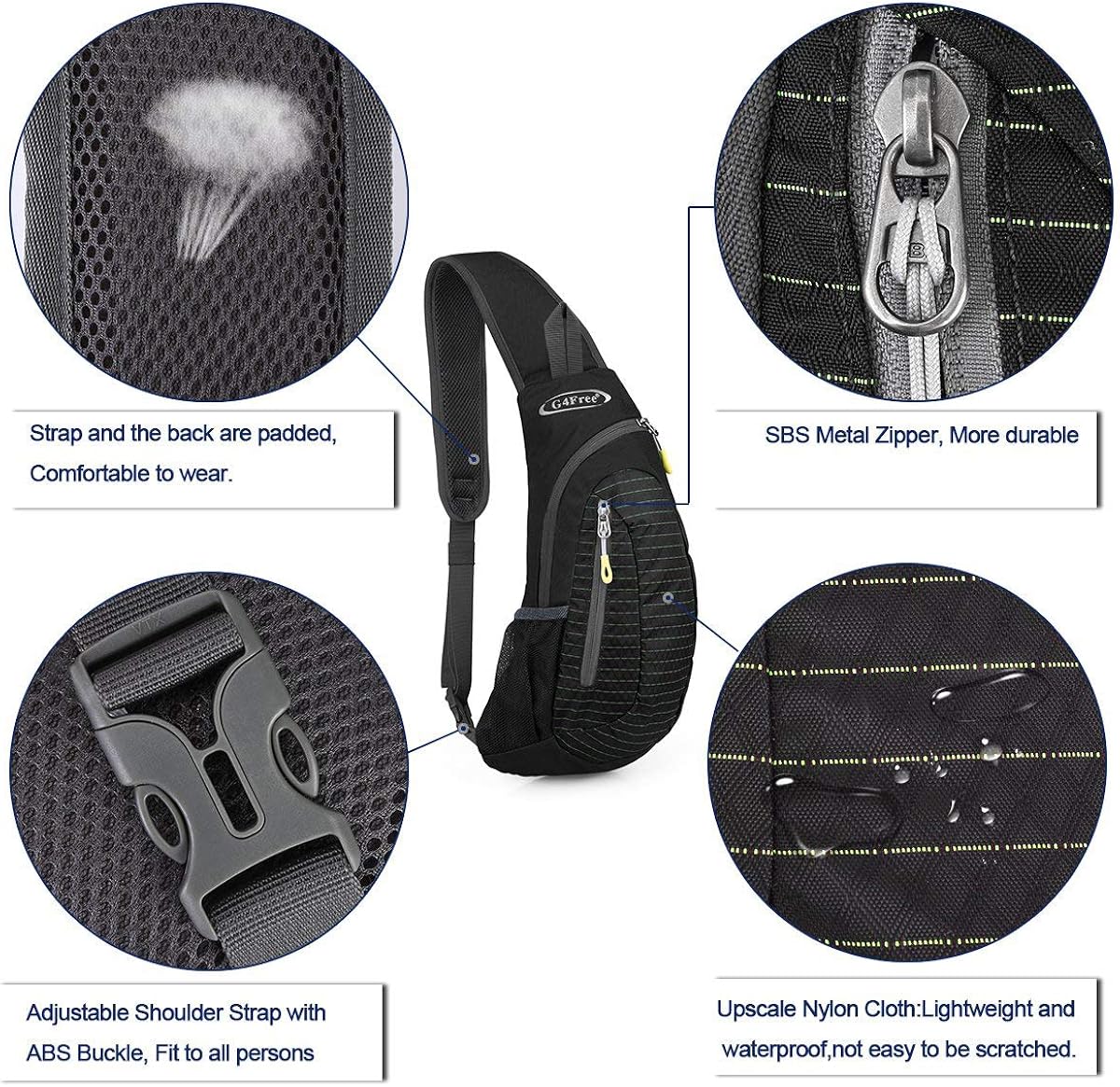 G4Free Sling Bags Men Shoulder Backpack Small Cross Body Chest Sling Backpack (Black) : Clothing