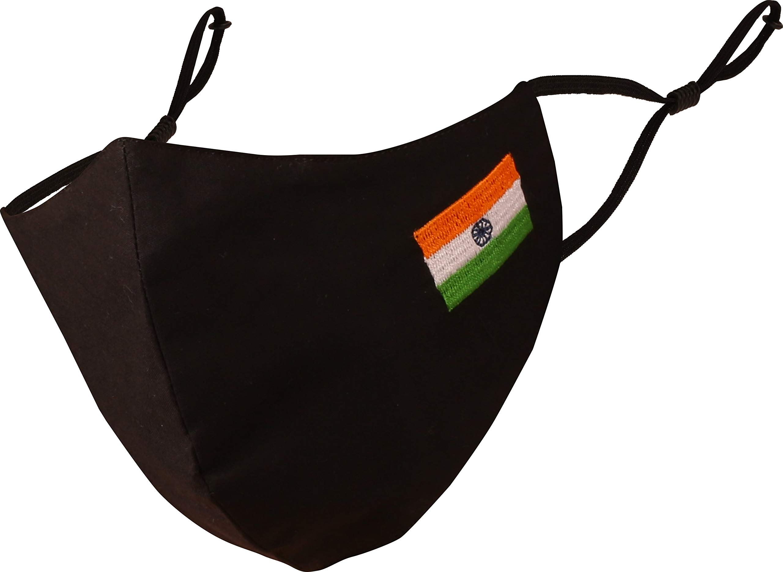 Touchstone Kids Indian Flag embroidered 3 layer cotton face masks reusable washable adjustable for children. (Pack of 1). Black — image 1