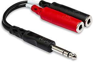 Hosa YPP-117 1/4 Inch TRS to Dual 1/4 Inch TSF Stereo Breakout Cable, 6 Inches