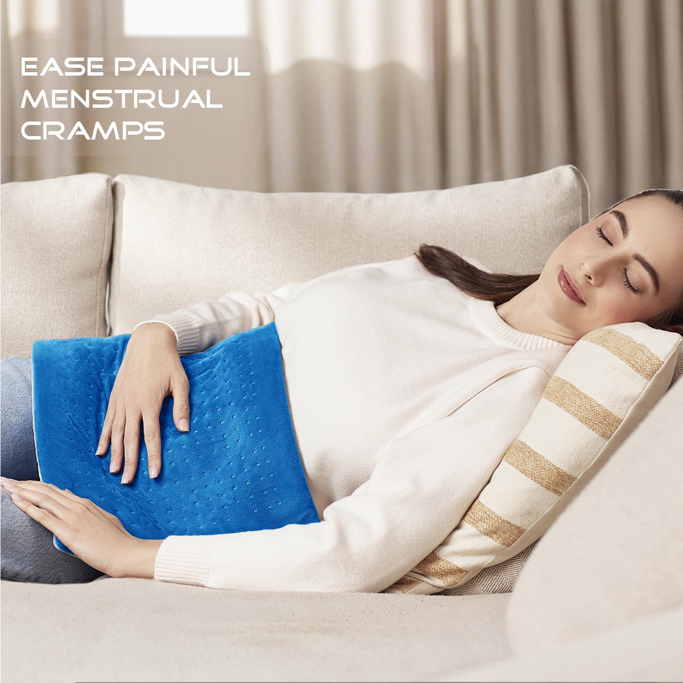 Boncare® LCD Digital Control Electric Heating Pad for Period Cramps and Back Pain Relief Large Size, 6 Timers Auto Off & 6 Temp Settings, Super Soft Heat Pad Moist/Dry Natural Therapy (Blue, 12