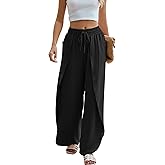 BMJL Womens Palazzo Linen Pants High Waisted Side Split Boho Beach Pant Summer Flowy Wide Leg Trousers