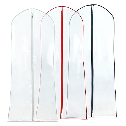 Hangerworld 3 Wasserabweisende Kleiderhüllen für Brautkleider 183cm Transparent Mit buntem Saum