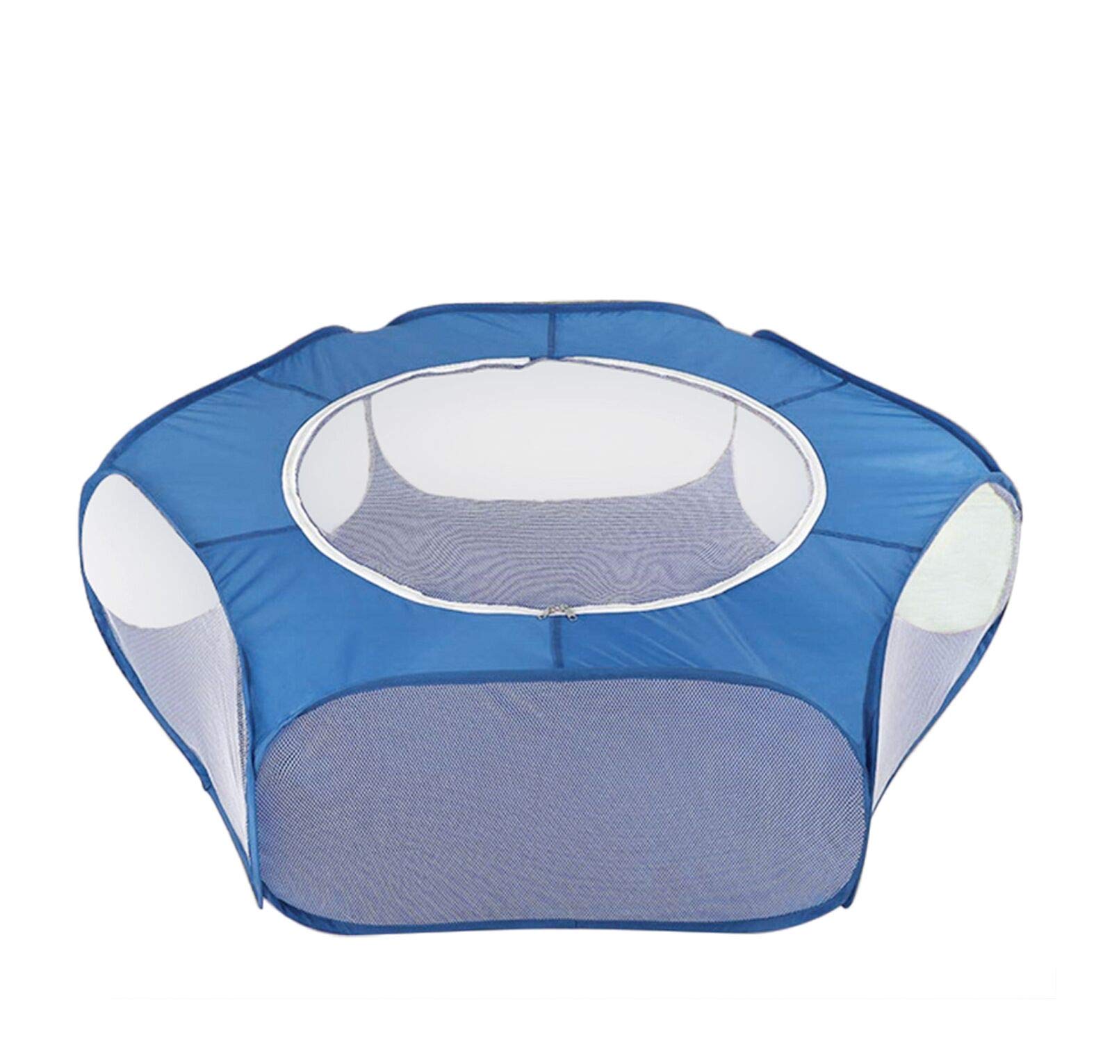 Small Animals Cage Tent Foldable Breathable Pet Playpen with Zipper Top Cover Clear Anti Escape Outdoor Indoor Yard Fence Cage Exercise Fence for Guinea Pig,Kitten, Puppy, Chinchilla, Hedgehog Blue