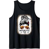 Leopard Messy Bun Hair Woman Motorcycle Life Biker Girl Sleeveless Tank Top