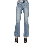 Womens Casual Denim High Rise Flared Jeans Classic Bootcut Light Blue Wash Vintage Style Pants