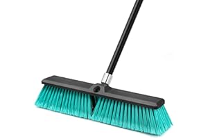 TidyBliss 18” Push Broom Outdoor Heavy Duty, Large Commercial Stiff Bristle Brush with 63 inches Long Handle for Garage Shop 