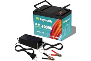 INGEOSOLLY 12V 100Ah LiFePO4 Lithium Battery, 8000+ Deep Cycles Lithium Batteries, Smaller & Lighter 12 Volt Rechargeable Battery for Solar Energy Storage, Boat, Backup Power, RV, Camping, Off-Grid (Smart BMS)