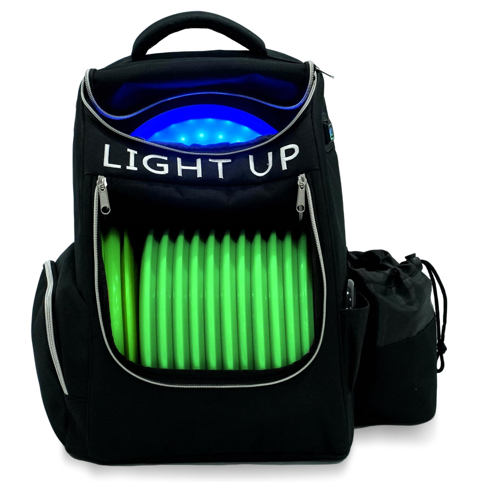 Photo 1 of X-UFO Disc Golf Backpack & Glow-in-the-Dark Disc Light | Portable Beginner Glow Disc Golf Bag, Holds 18+ Discs - Day & Night Dual Use