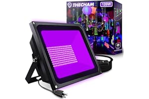 THECHAM Waterproof 120W LED Black Lights con 5ft Cord, Light Up 45x45ft Area, Outdoor Blacklight Floodlight for Glow Party for Christmas, Birthday, Fluorescent Poster