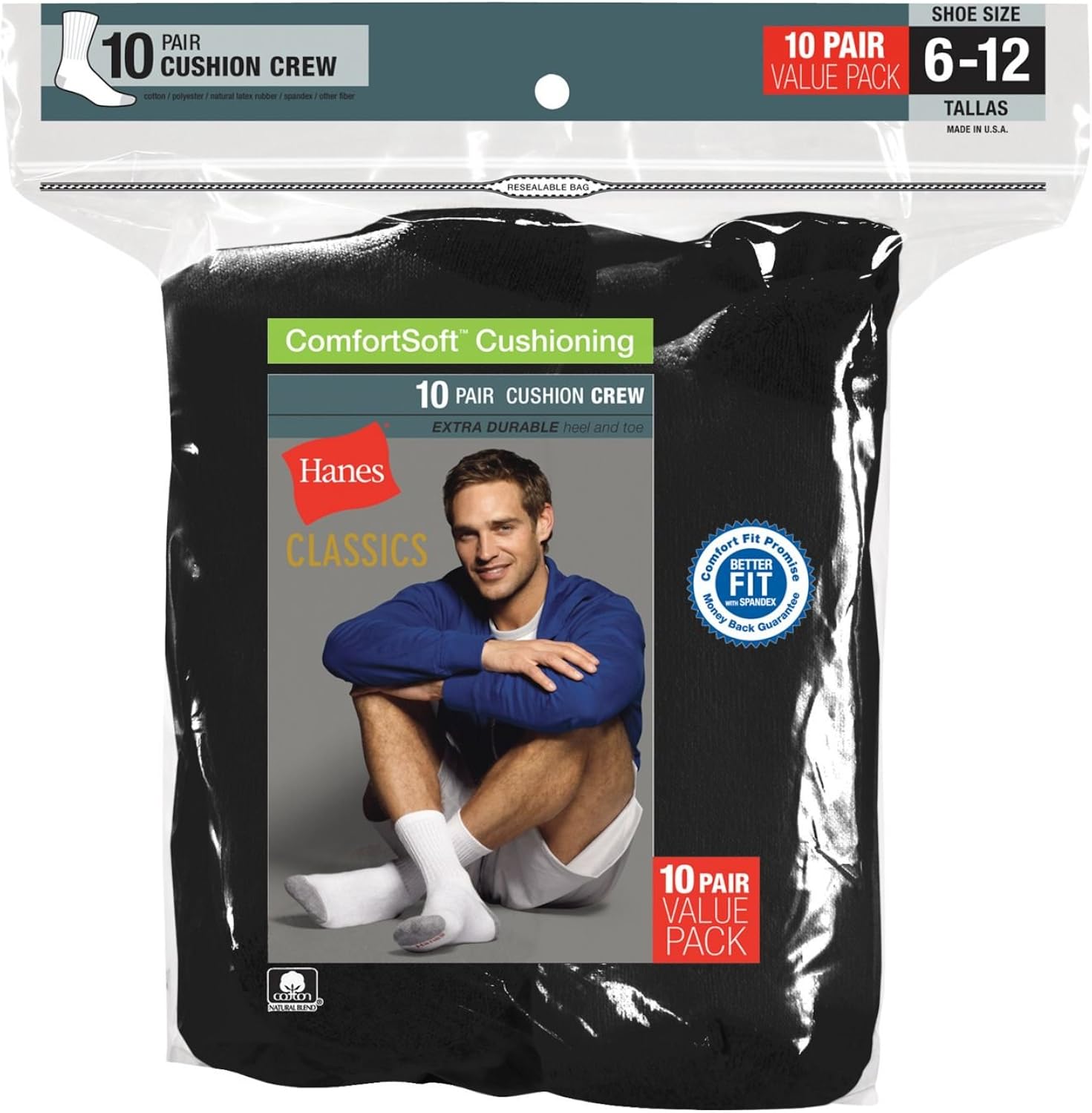 Hanes Classics Men's White Crew Socks 10Pack43021Black at Amazon Men