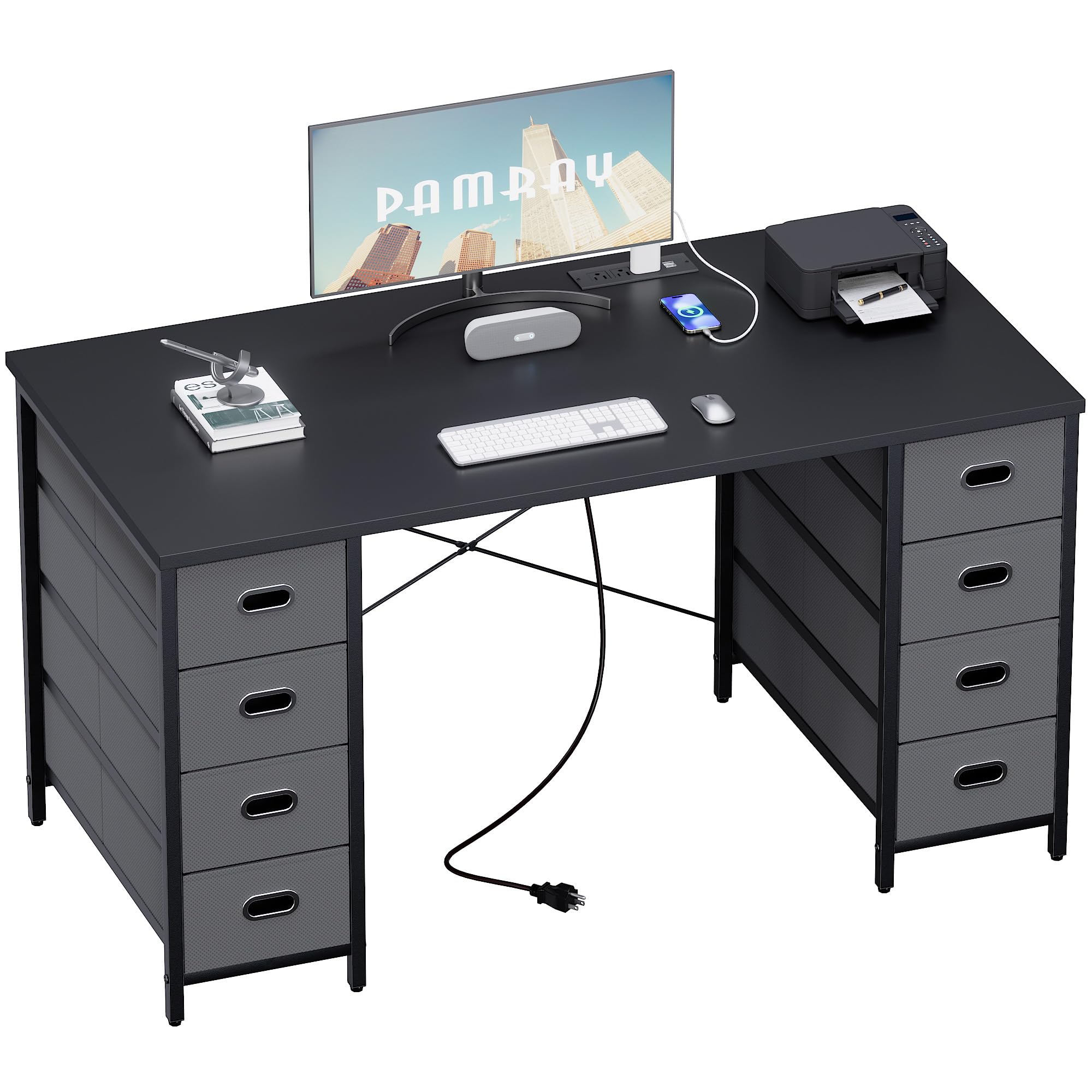 Photo 1 of ***FINALE SALE/NO RETURN, SOLD AS PARTS ONLY***
Pamray 47 Inch Computer Desk with 8 Fabric Drawers PC Gaming Desk Home Office Study Work Writing Table for Bedroom Black