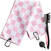 Liliful Golf Accessories Kit Include Microfiber Waffle Golf Towel and Club Groove Cleaner Brush for Women Man Gifts