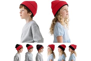 Rosoz Kids Beanie Boys Girls- Reversible Beanie with Double Sides- Big Kids Winter Hat Kids Knit Warm Caps for 7-12 Years