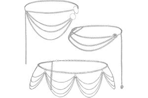 Hicarer 3 Pcs Silver Gold Waist Chain for Body Multi Layer Metal Chain Belts for Women Girls Summer Beach Jewelry Adjustable(