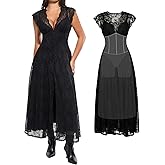 Popilush Women's Formal Wedding Guest Lace Sleeveless V Neck Maxi Shapewear Dress Evening Mother of Bride Split Dresses