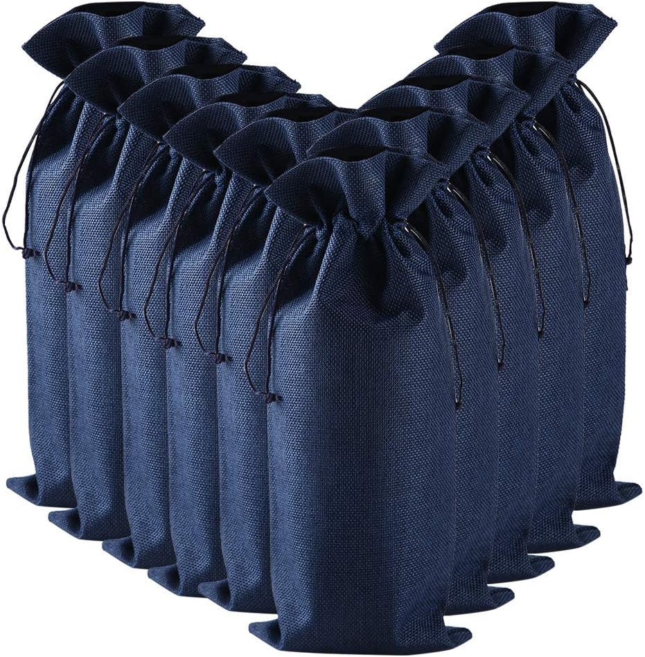Oksea 10pcs Linen Wine Bags with Drawstring Wine Bottle Cover Party Wine Bottle Gift Bags (Navy)