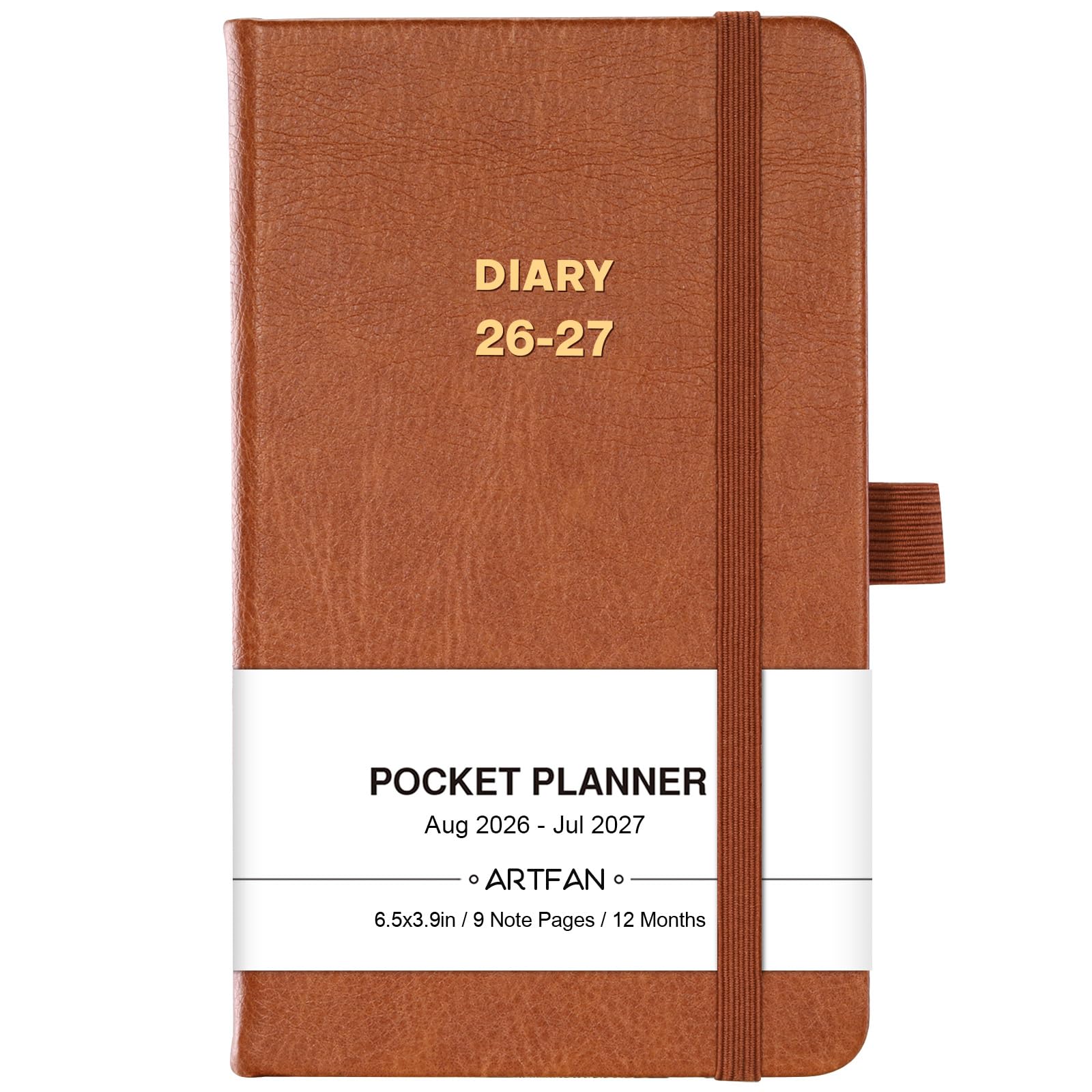 Pocket Diary 2026-2027 - A6 Diary 2026-2027 Week to View from August 2026 to July 2027, Inner Pocket, Brown Leather Cover