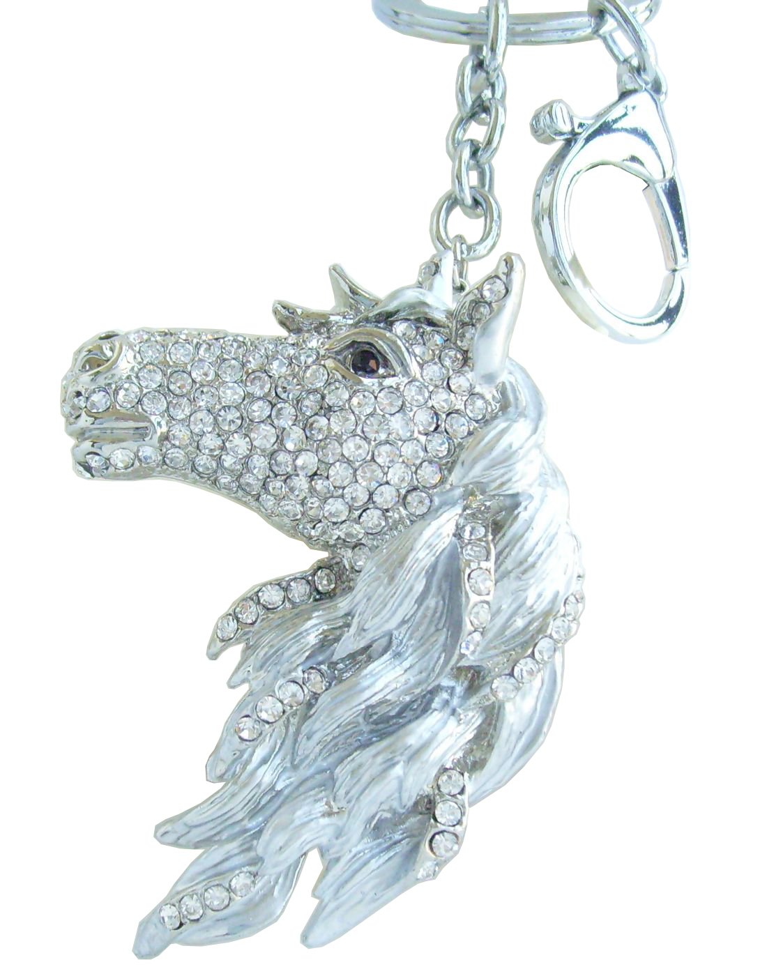 Sindary Austrian Crystal Art Style 2.76" Horse Keychain Pendant UK6535 (Silver-Tone Clear)