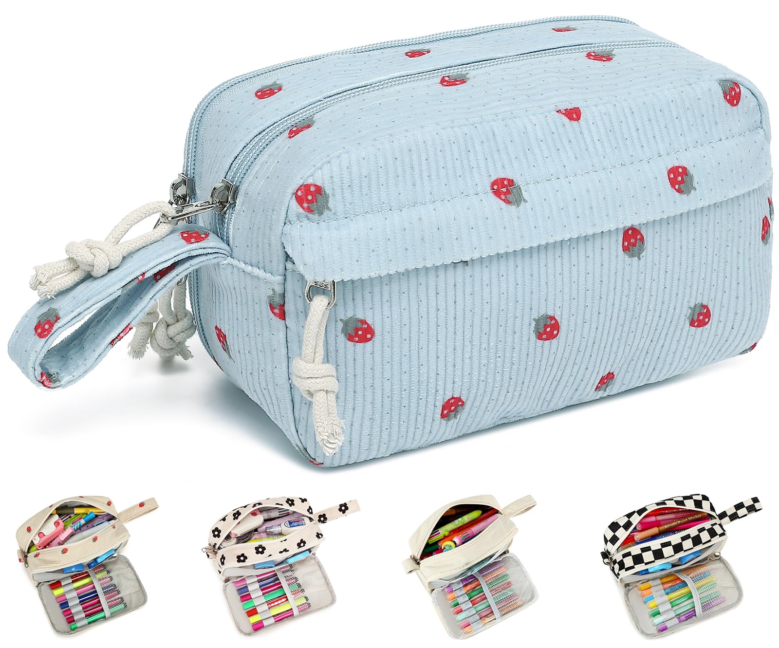 Photo 1 of Bluboon Big Capacity Pencil Case Pencil Pouch Pen Case School Supplies Cute Pencil Box Pencil Bag for Teen Girls Boys Women Man (Strawberry Blue)