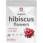 Dried Organic Hibiscus Flowers, 2 Pounds – Cut & Sifted Whole Leaves – Loose Leaf Flower Source – Raw Flavor & Aroma, Great for Refilling Tea Bags – Caffeine Free, No Sugar, Non-GMO