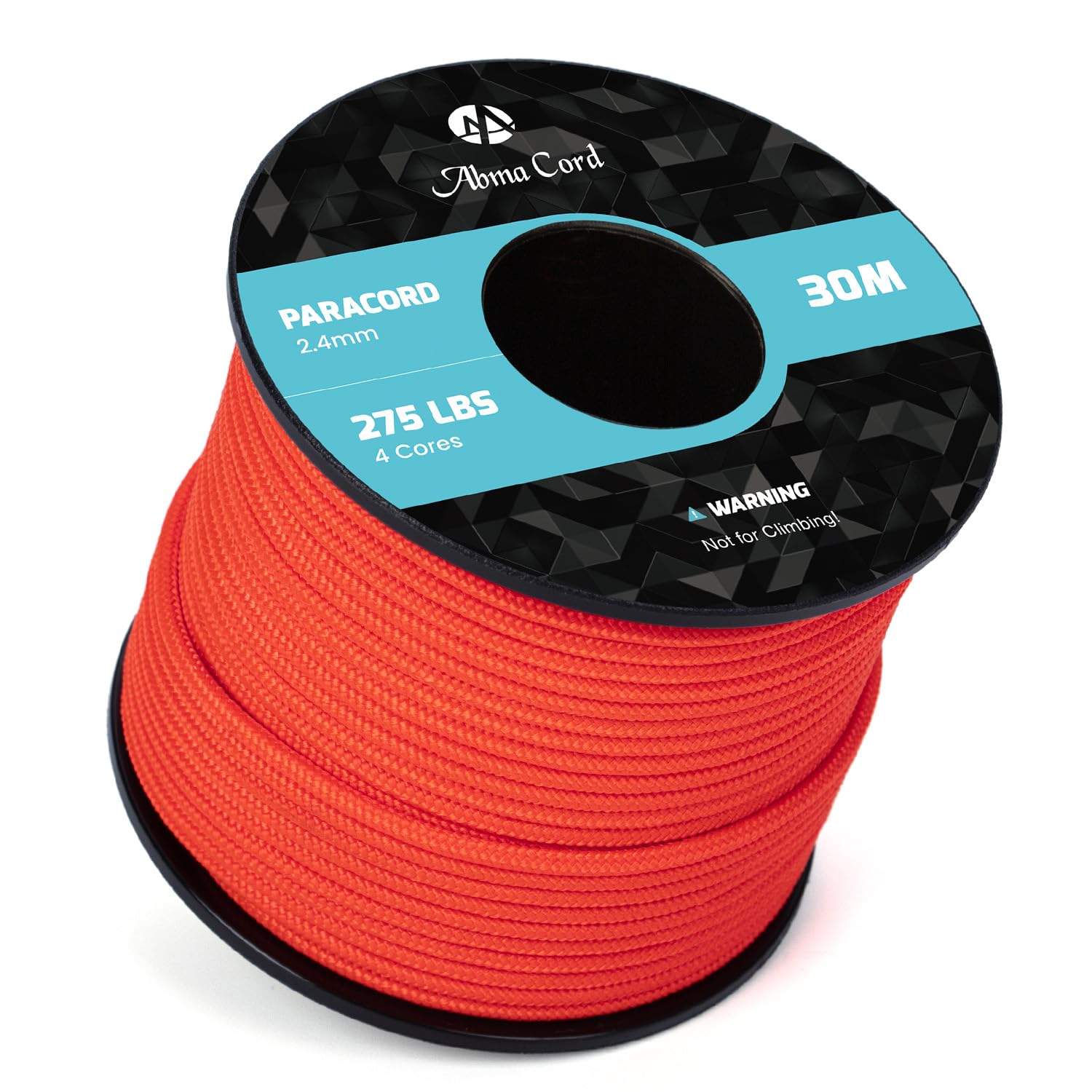 Abma Cord 2.4mm Paracord 275 30m Nylon Rope 4 Strands Tactical Parachute Cord - Max. 125kg (275lbs) - Neon Orange